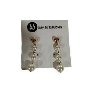 Bb Bay to Baubles Gold Tone and‎ White Pearl Dangly Earrings